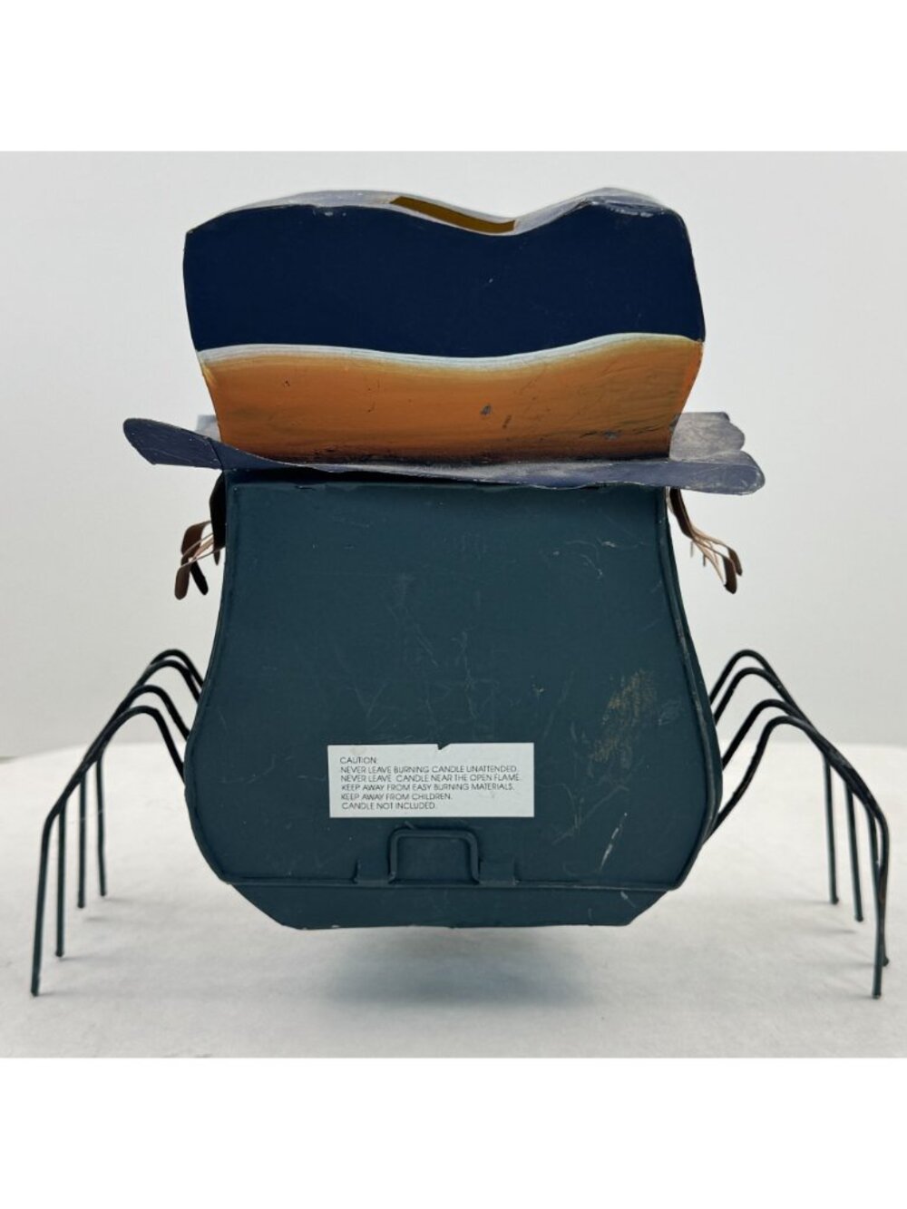 Metal Spider Tealight Candle Holder 9"x8" Halloween "Boo" Hat Spooky Glow Black - Picture 4 of 13